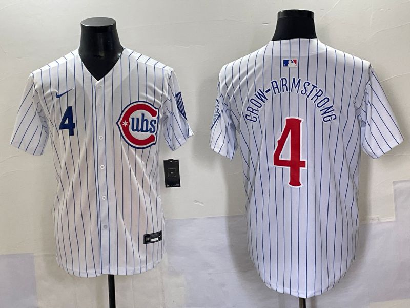 Men 2025 Chicago Cubs #4 Crow-Armstrong White Stripe Fashion Nike MLB Jersey style 7036